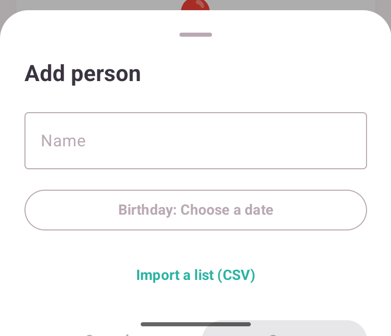 Android Add person after: the birthday button reads Choose a date