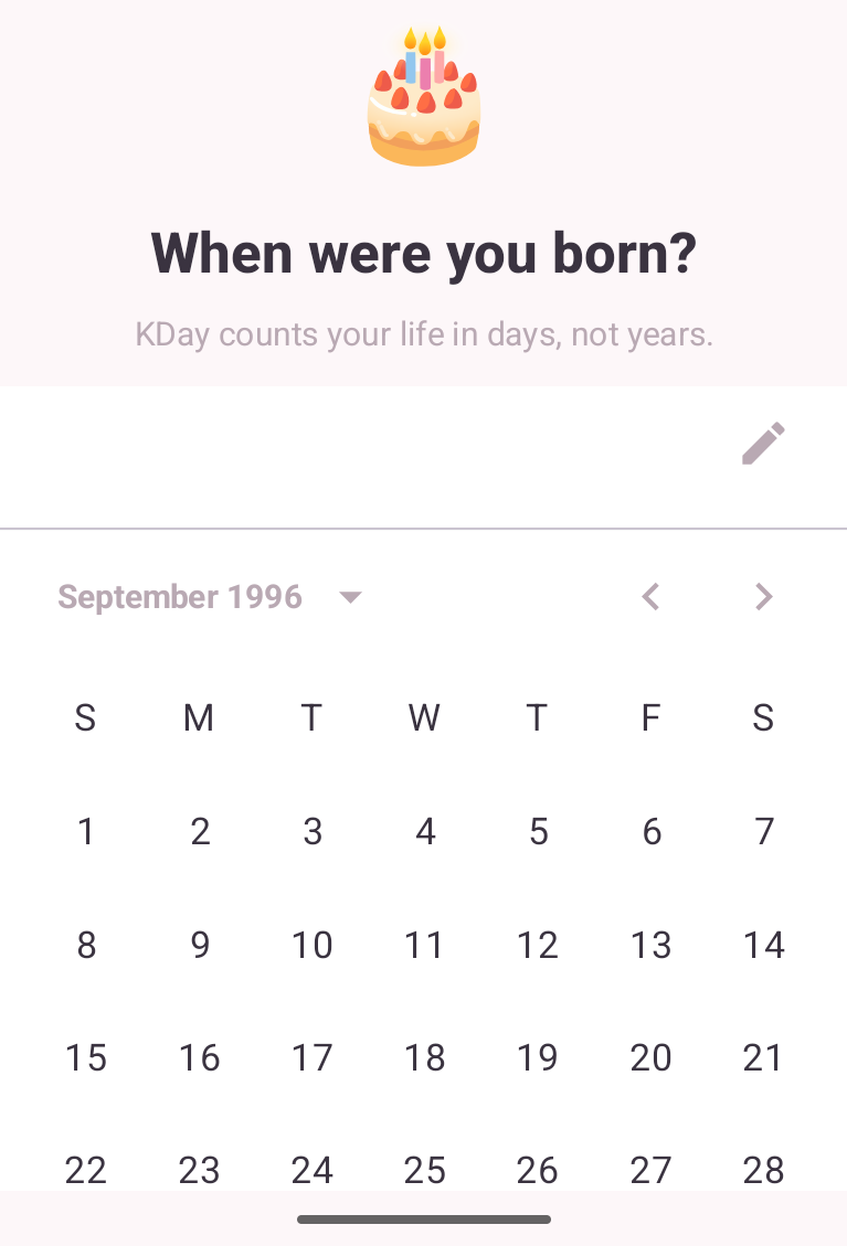 Android calendar after: all seven weekday columns are visible