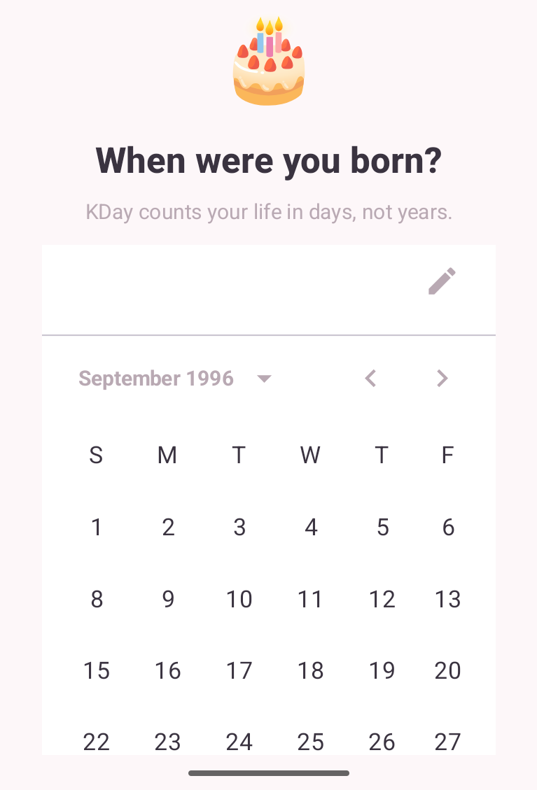 Android calendar before: only six weekday columns, Saturday is cut off