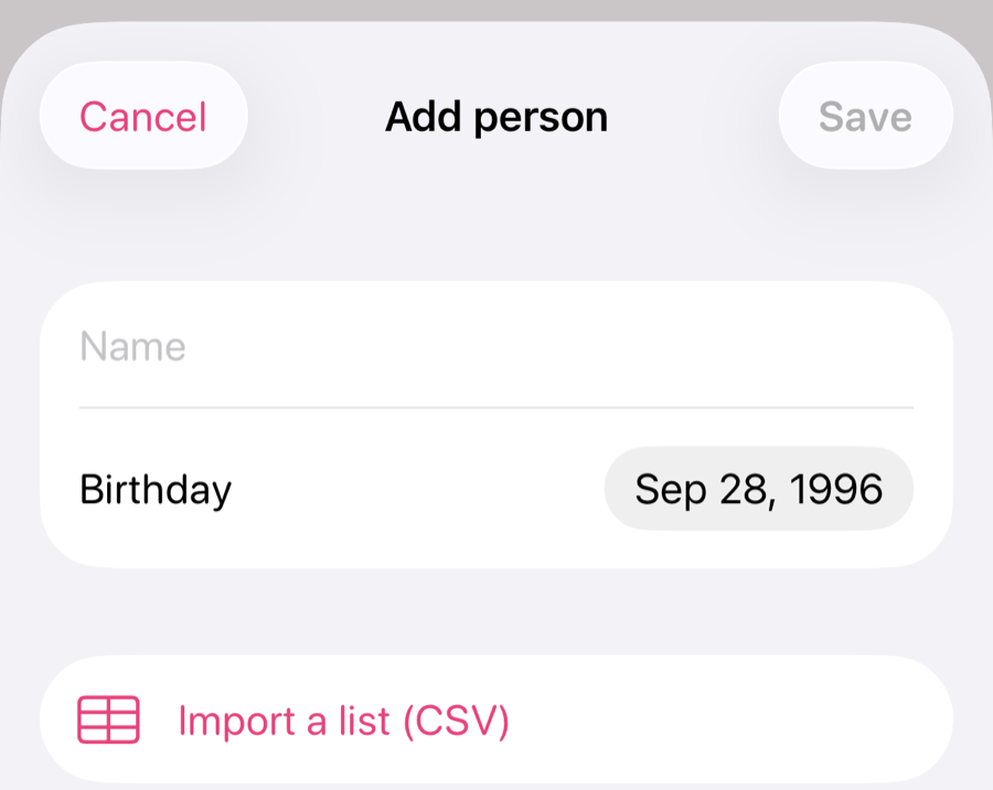 iPhone Add person before: the birthday already shows a date nobody chose