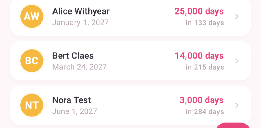 Android list before: the days-remaining line is small and grey