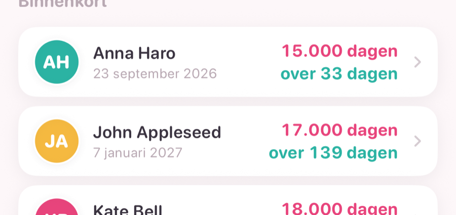 iPhone list after: the days-remaining line is teal and bold