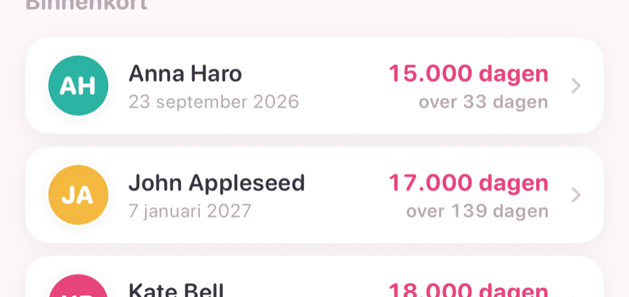 iPhone list before: the days-remaining line is small and grey
